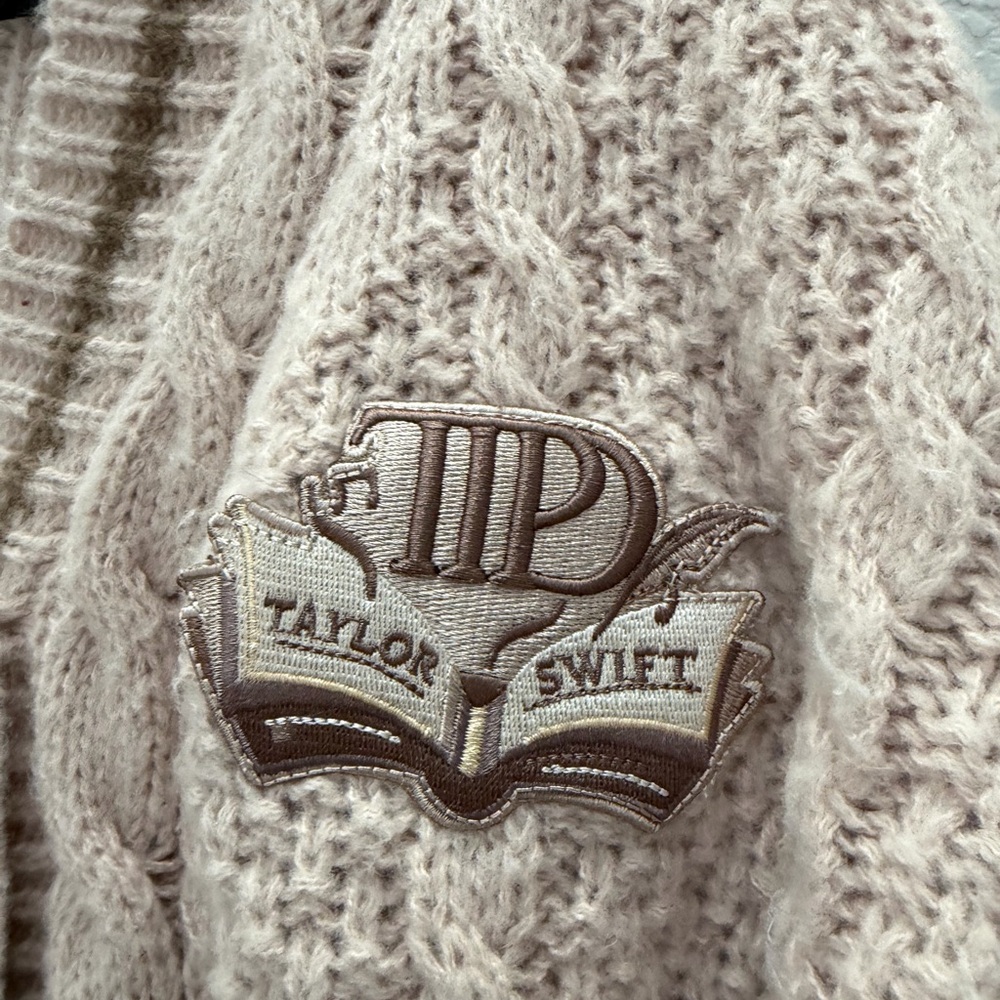 Taylor Swift The Tortured Poets Department Cardigan XS SM Cream Brown TTPD Merch - Picture 2 of 4